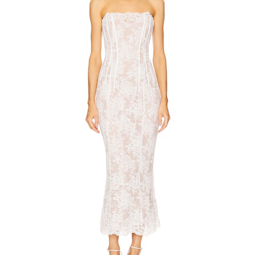 Anthropologie Strapless White Lace Dress